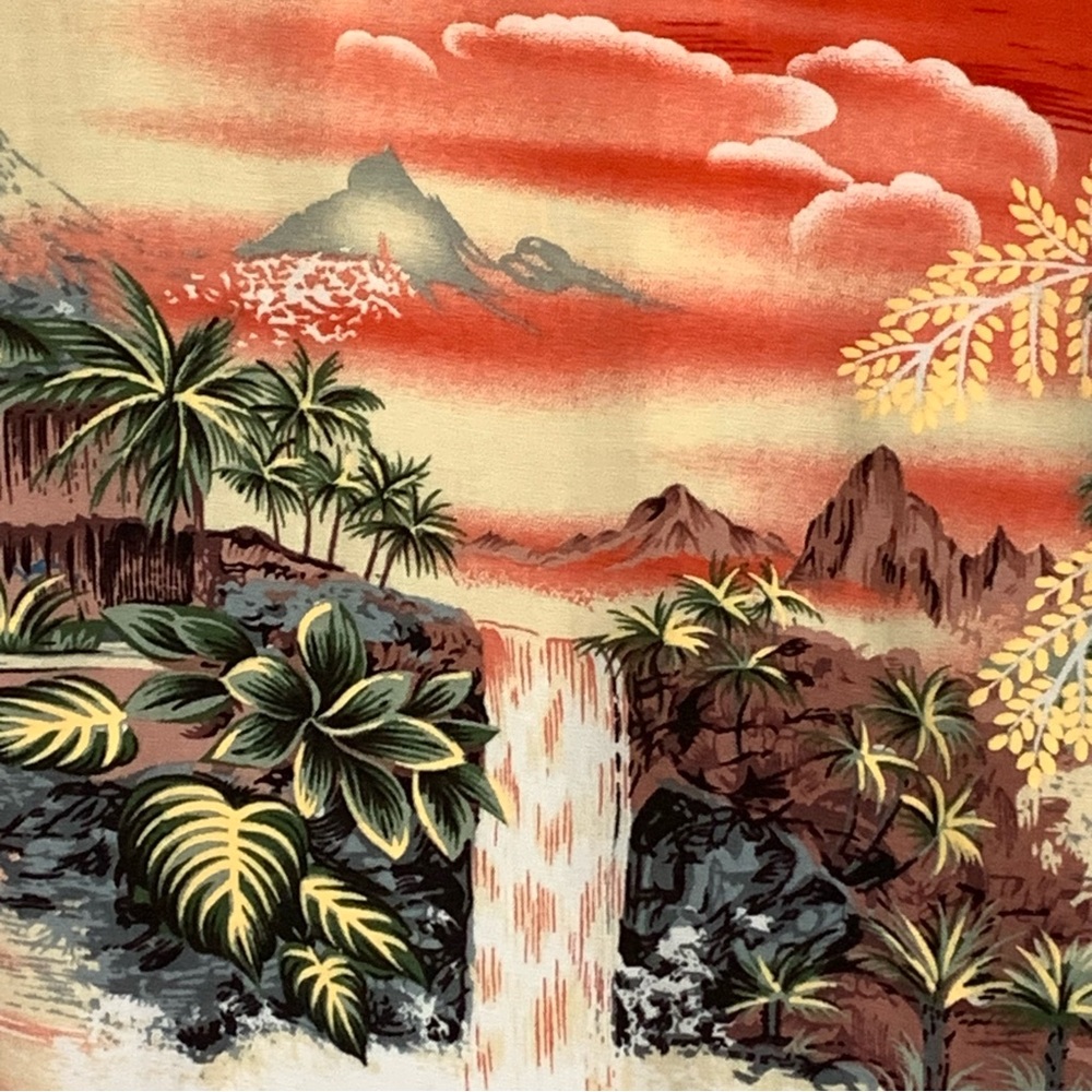 Vintage Kalaheo Hawaiian Camp Shirt Tropical Beach Palm Trees Mountains XXL - Picture 3 of 8
